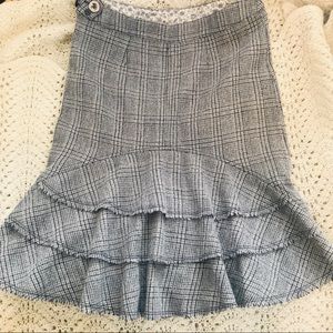 Y2K VTG UO GREY-PLAID WOOL BLEND SKIRT WITH RUFFLES